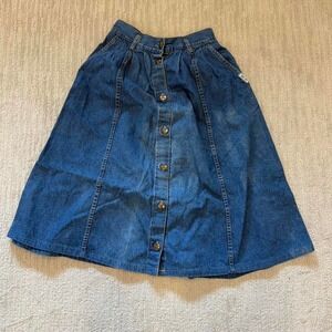 Cherokee Denim Skirt Women Small Blue Button Front Midi High Waist Vintage 90s